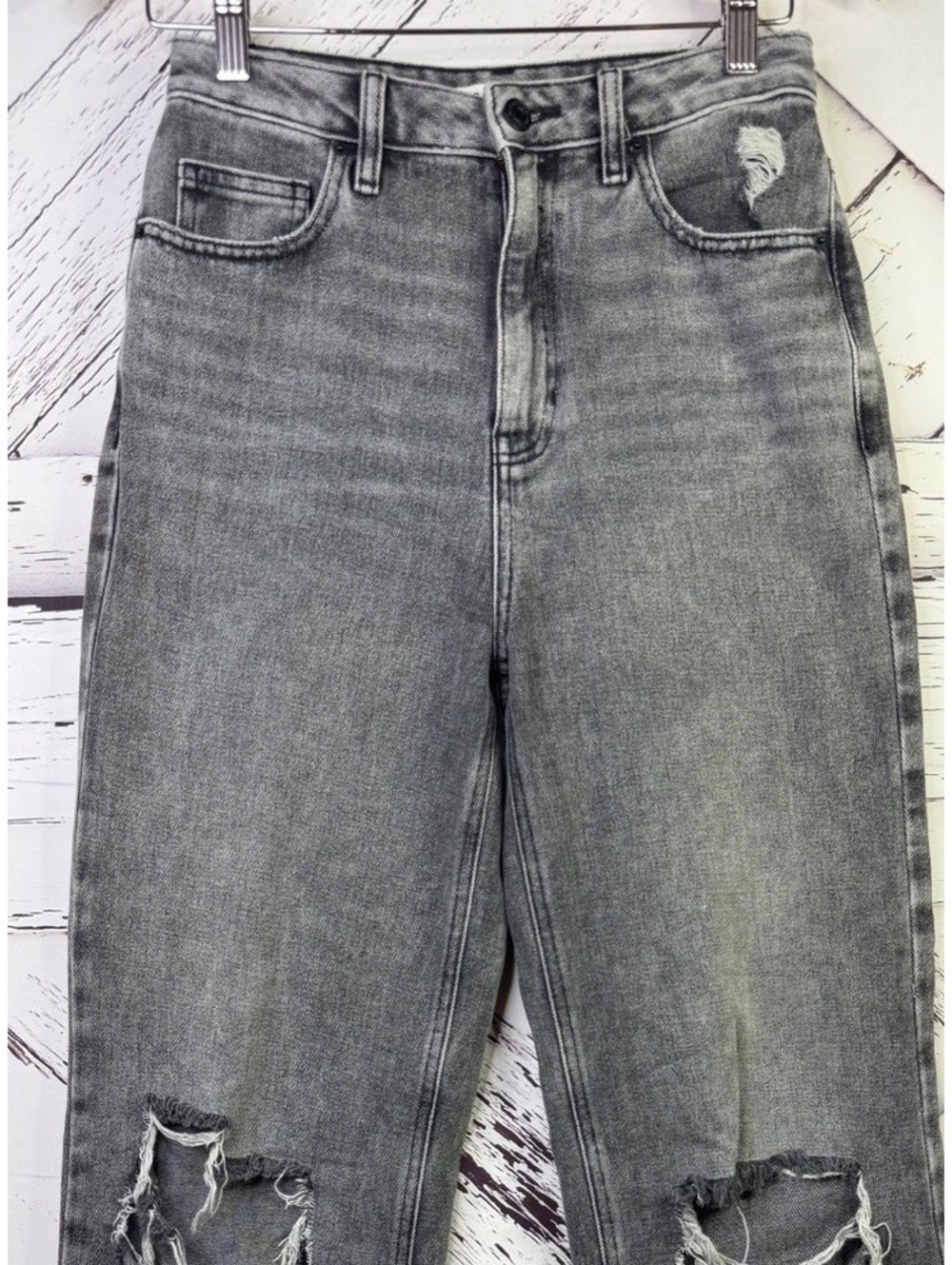 Pacsun Dark Wash Gray Wide Leg 90’s Boyfriend Denim Jeans Distressed Women’s 26